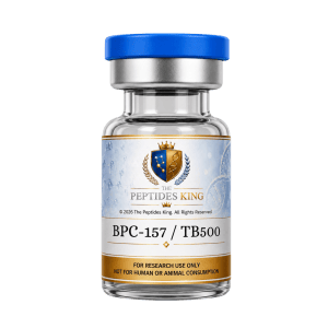 High-purity vial of pre-mixed BPC-157 and TB-500 multi-peptide blend lyophilizate inside a sterile laboratory setting, representing research-backed laboratory compounds.